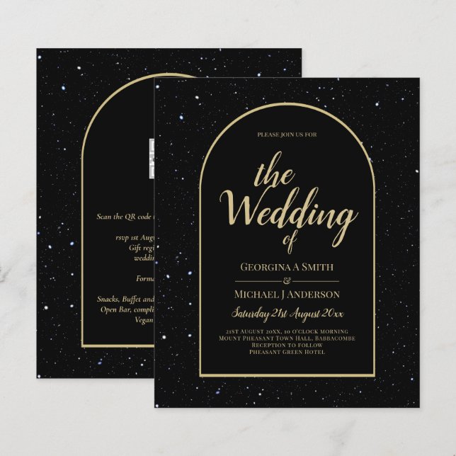 BUDGET BLACK DOURADO Starry Night Convite de casam (Frente/Verso)
