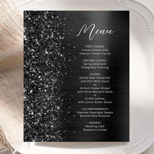 Budget Black Glam Glitter Wedding Menu (Criador carregado)