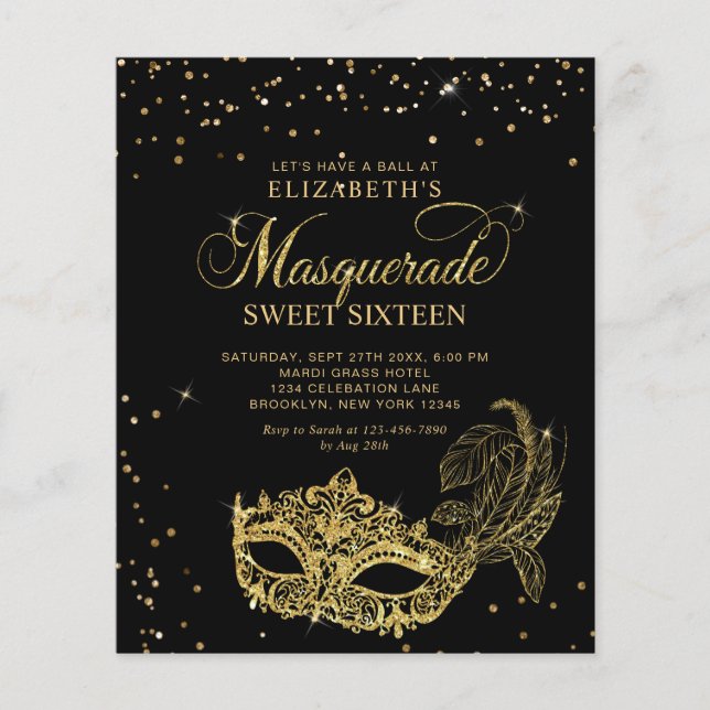 BUDGET Black Gold Photo Masquerade Sweet 16 (Frente)