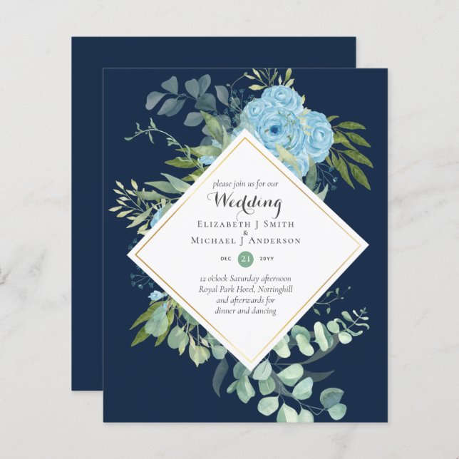 BUDGET Blue Floral Casamentos Eucalyptus (Frente/Verso)
