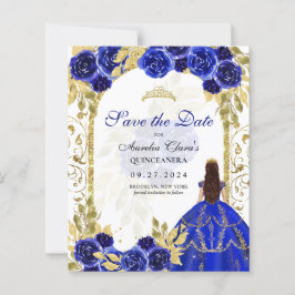 BUDGET Blue Floral Princesa Dourada Quinceanera