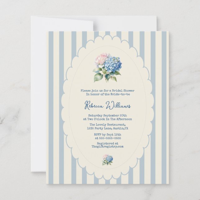 Budget Blue Hydrangea Coastal Stripe Bridal Shower (Frente)