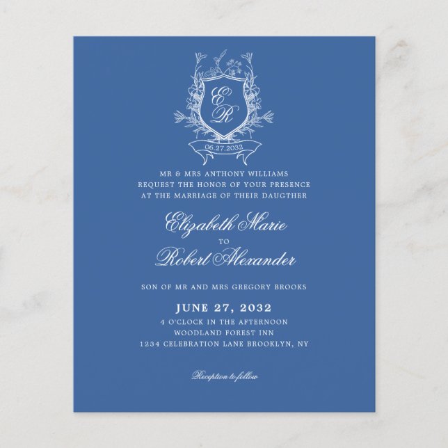 BUDGET Blue Monograma Crest Tradicional Casamento (Frente)