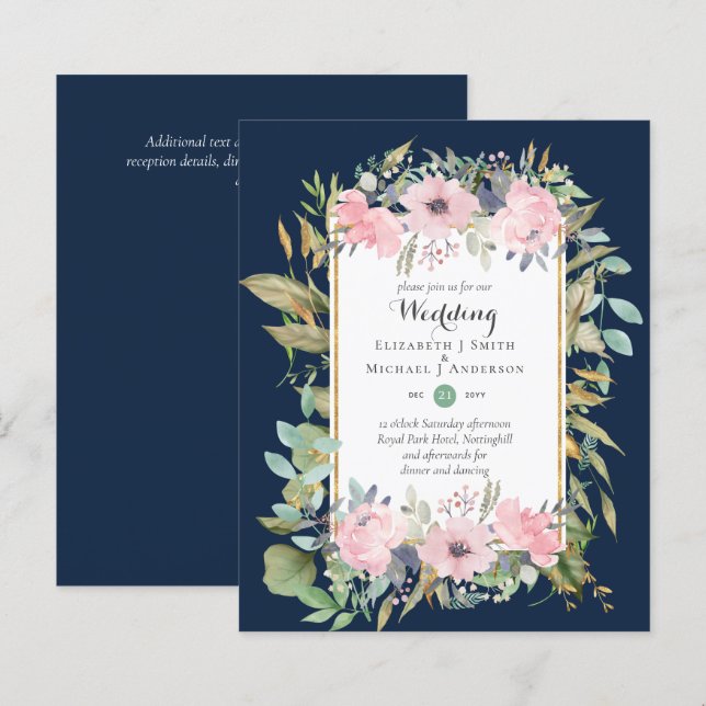 BUDGET Blush Floral Cor-de-rosa Convites (Frente/Verso)