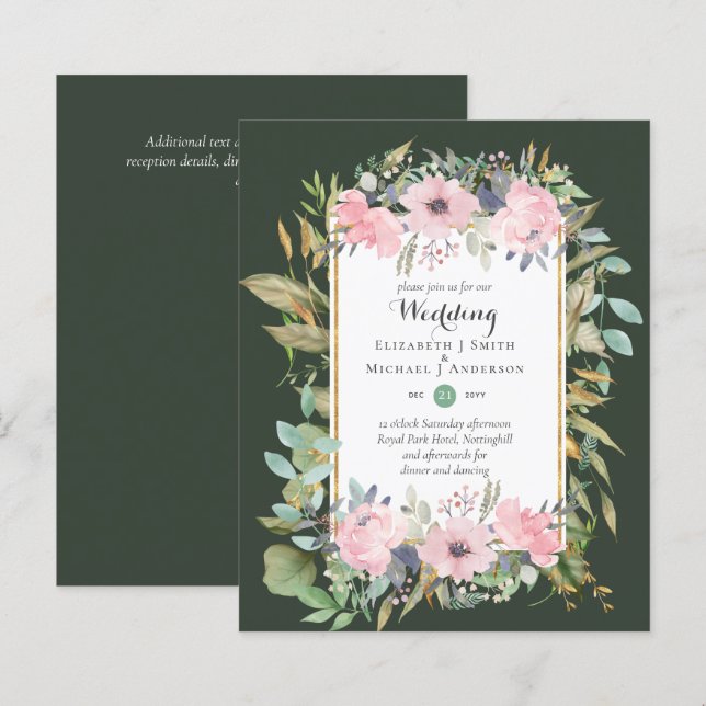 BUDGET Blush Floral Cor-de-rosa Convites (Frente/Verso)