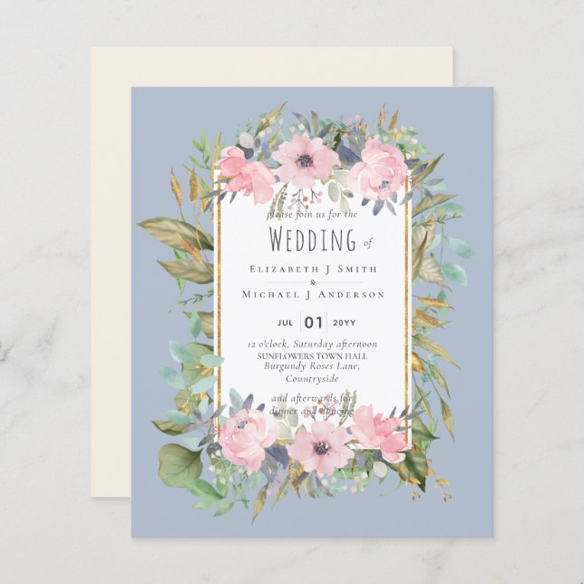 BUDGET Blush Floral Sage Casamento Verde (Frente/Verso)