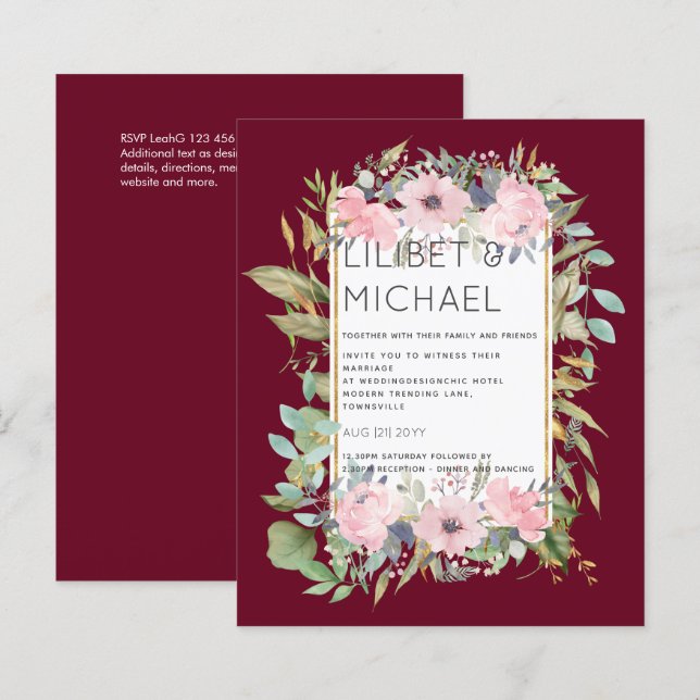 BUDGET Blush Floral Sage Casamento Verde (Frente/Verso)