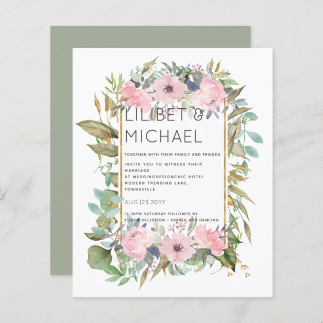 BUDGET Blush Floral Sage Casamento Verde (Frente/Verso)