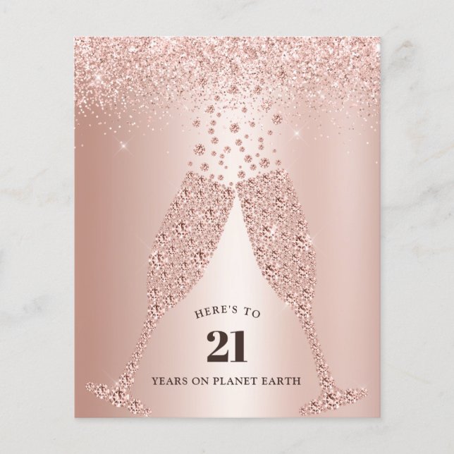 Budget Blush Pink Champagne 21st Birthday Invite (Frente)