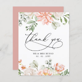 Budget Blush Pink Floral Wedding Thank You Card