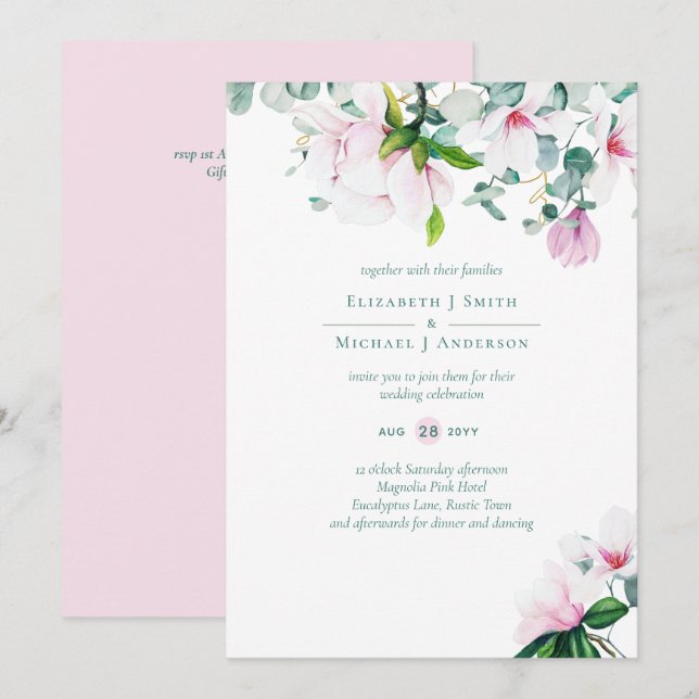 BUDGET Blush Pink Magnolias Sage Eucalyptus Wed (Frente/Verso)