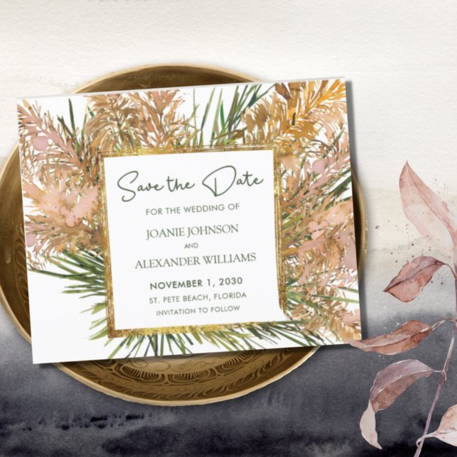 Budget Boho Pampas Grass Wedding Save the Date (Criador carregado)
