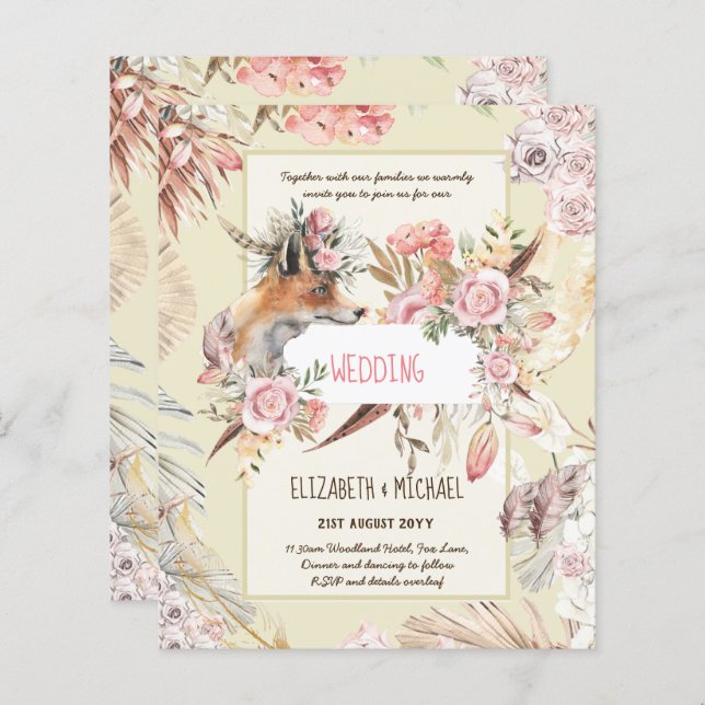 BUDGET Boho Woodland FOX Floral Wedn Moderno (Frente/Verso)