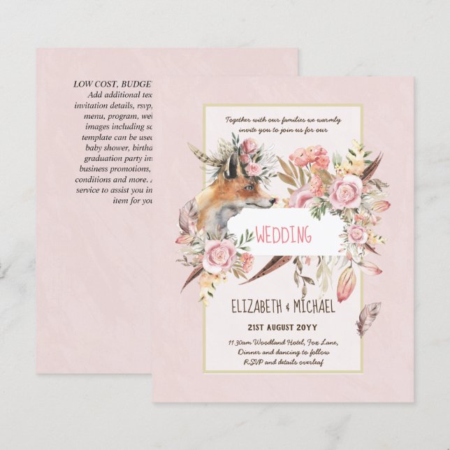 BUDGET Boho Woodland FOX Floral Wedn Moderno (Frente/Verso)