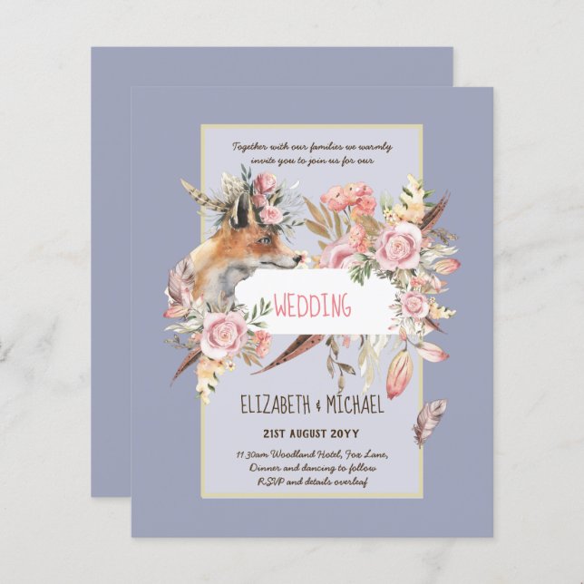 BUDGET Boho Woodland FOX Floral Wedn Moderno (Frente/Verso)