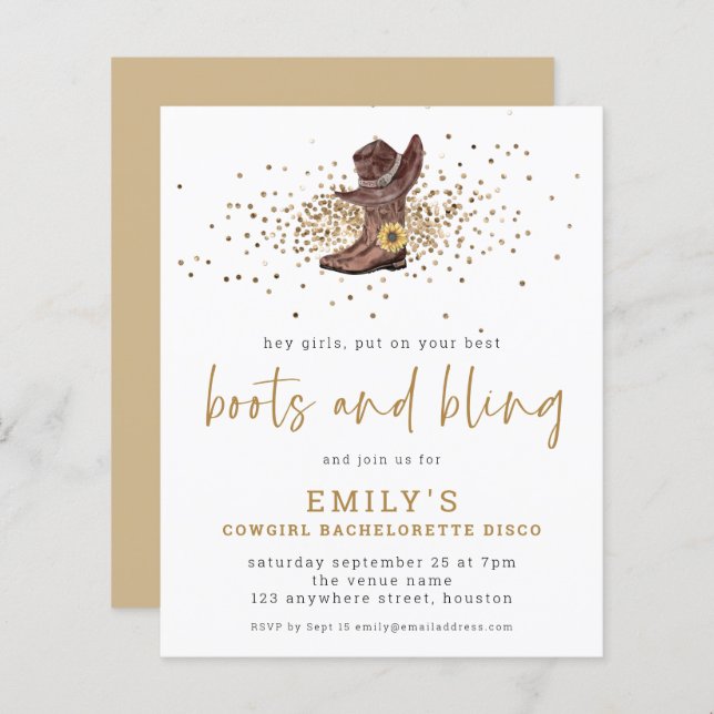 BUDGET Boots Bling Cowgirl Bachelorette Disco (Frente/Verso)