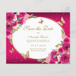 BUDGET Borboleta Dourada Rosa Floral Quinceanera