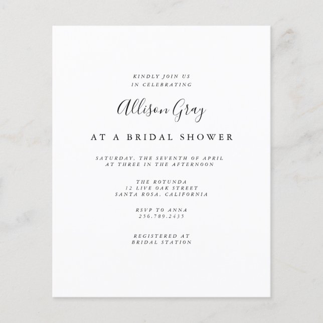 Budget Bridal Shower Invitation Flyer (Frente)