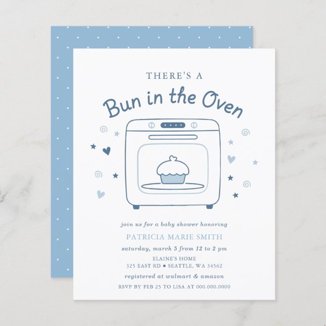 Budget Bun In The Oven Blue Baby Boy Baby Shower (Frente/Verso)