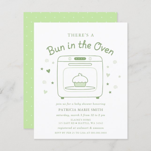 Budget Bun In The Oven Gender Neutral Baby Shower (Frente/Verso)