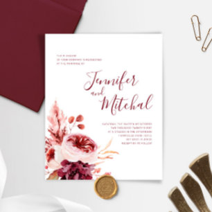 BUDGET Burgundy & Pink Fall Wedding Invitation