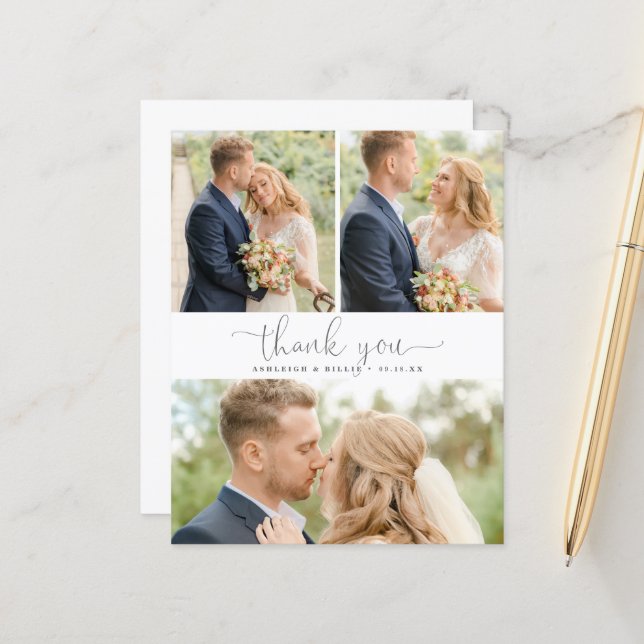 Budget Calligraphy 3 Photo Collage Thank You (Frente/Verso In Situ)