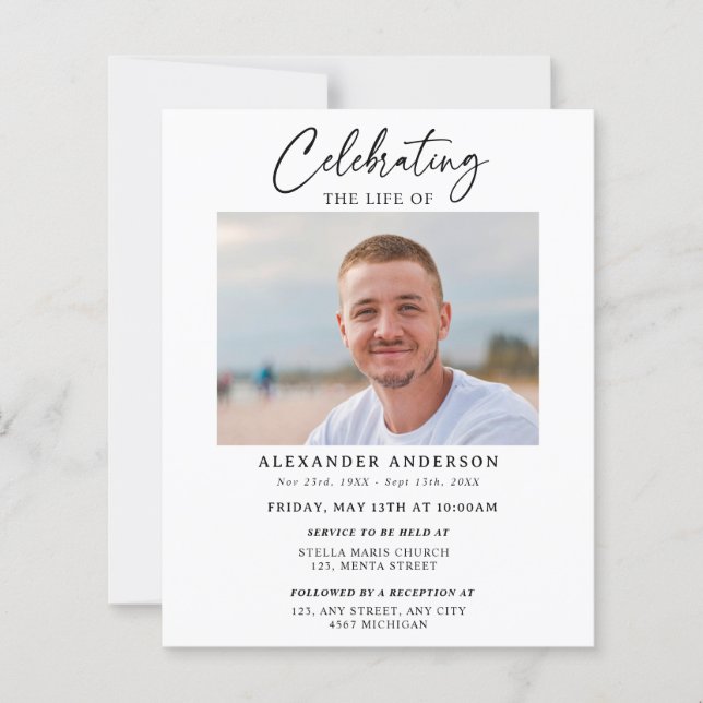 Budget Celebration of Life Black White Funeral (Frente)