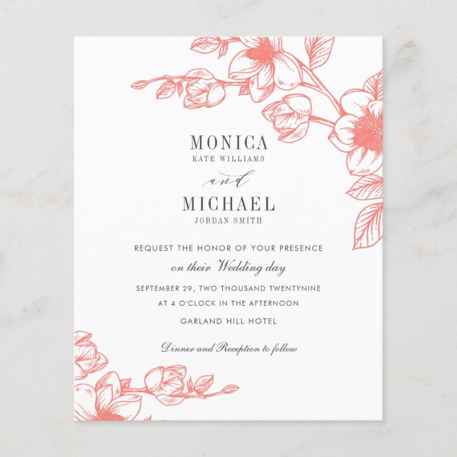 BUDGET Chic CORAL Magnolia Flower Branch Casamento (Frente)