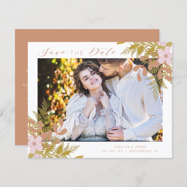 Budget Chic Dusty Shades Branches Photo Wedding (Frente/Verso)