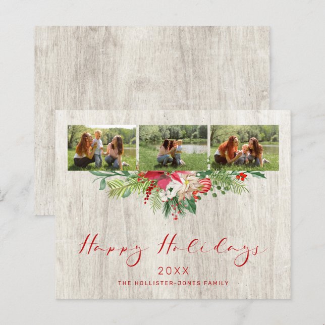 Budget Christmas Poinsettias Classic 3 Photos (Frente/Verso)