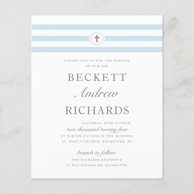 Budget Classic Blue Boys Baptism Invitation (Frente)
