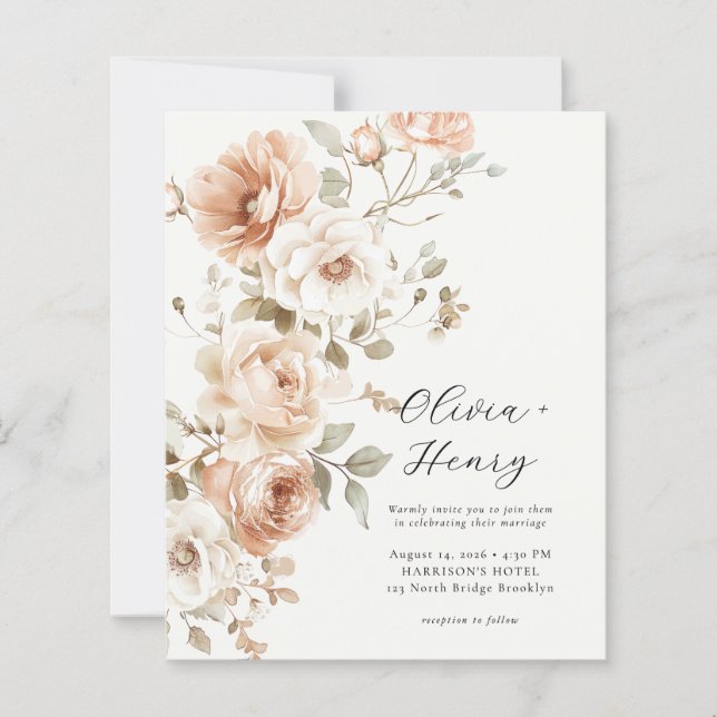 Budget Classic Elegant Floral Wedding Invitation (Frente)