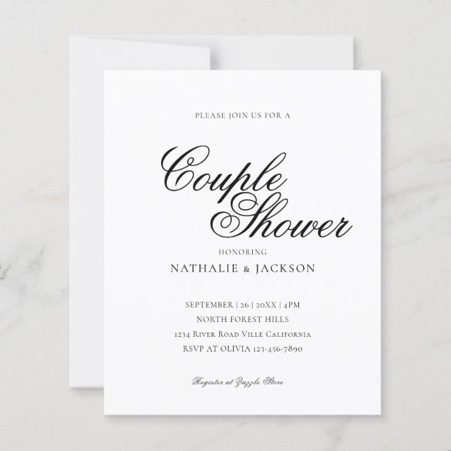 BUDGET Classic Elegant Script Couple Shower (Frente)