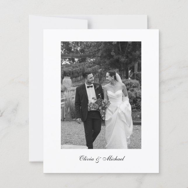 Budget Classy Script Photo Wedding Thank You (Verso)
