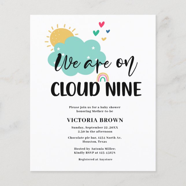 Budget Cloud NIne Baby Shower Invitation (Frente)