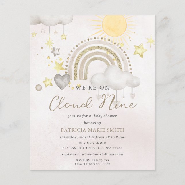 Budget Cloud Nine Boho Baby Shower Invitation (Frente)