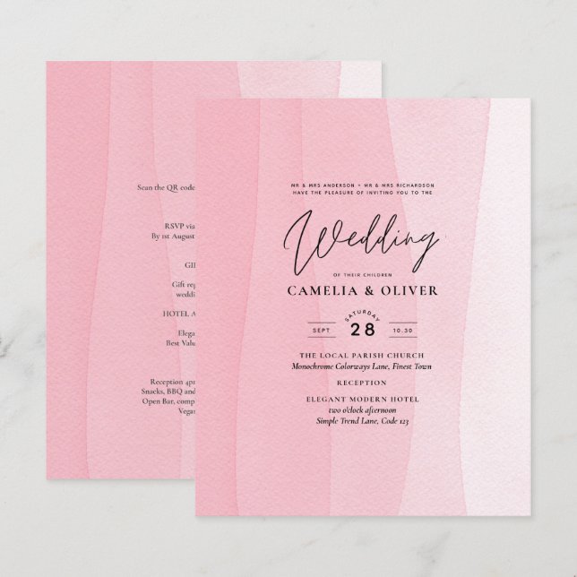 BUDGET Convites de casamento de madeira rosa-gelo  (Frente/Verso)