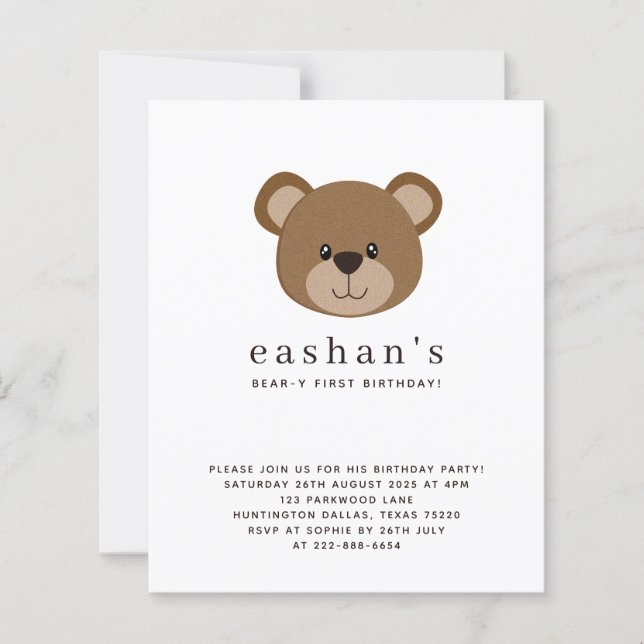 Budget Cute Bear-y First Birthday Photo Invitation (Frente)
