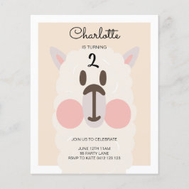 BUDGET Cute Llama Moderno Convite de Aniversário