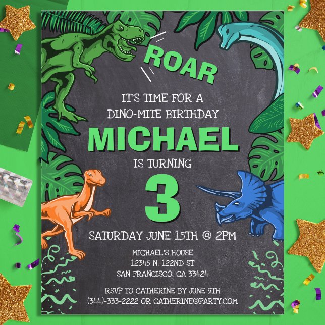 Budget Dinosaur Kids Dino Trex Birthday Invitation (Criador carregado)