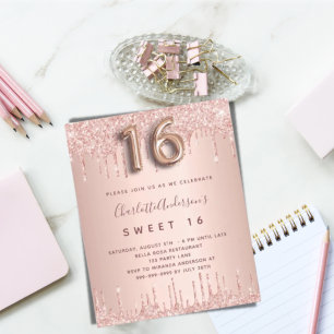 BUDGET Doce 16 rosa dourado brilhante aniversário