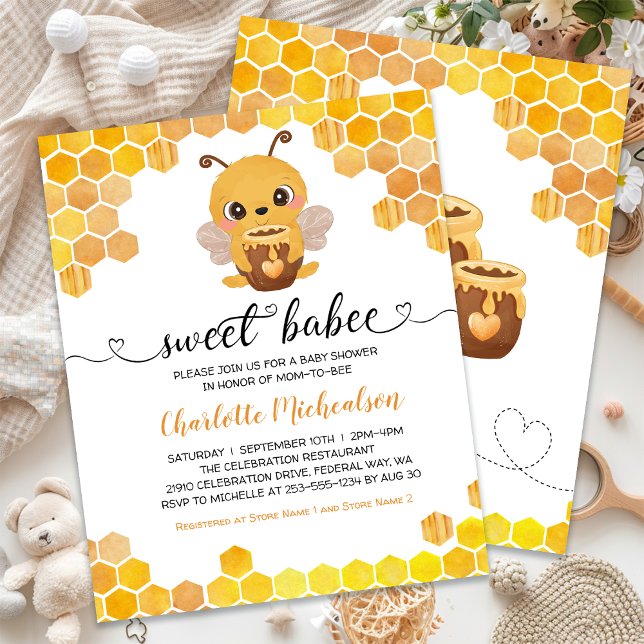 BUDGET Doce Chá de fraldas de abelhas Convite Neut (BUDGET Sweet Bee Baby Shower Neutral Invitation)