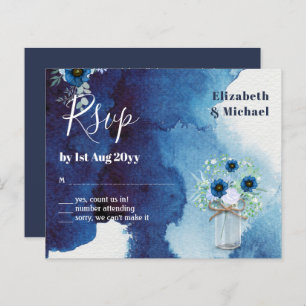 BUDGET Dusty Blue Floral RSVP Monocromático