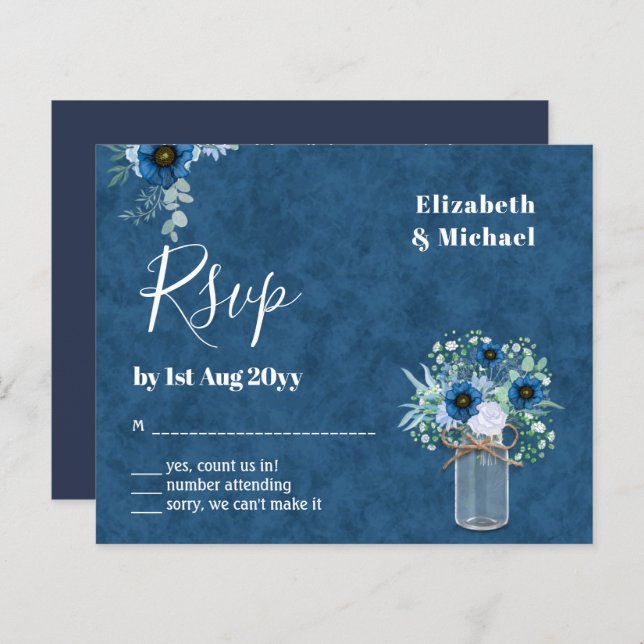 BUDGET Dusty Blue Floral RSVP Monocromático (Frente/Verso)