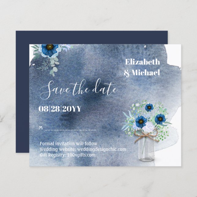 BUDGET Dusty Blue Salve Datas Casamento Monocromát (Frente/Verso)