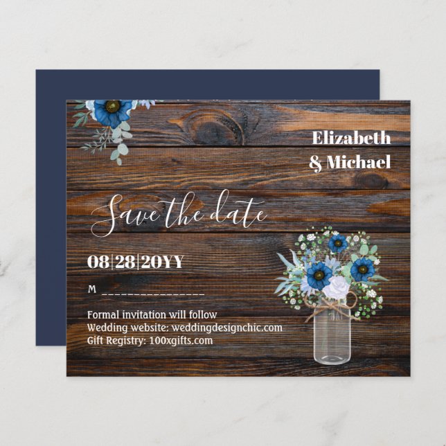 BUDGET Dusty Blue Salve Datas Rustic Casamento (Frente/Verso)