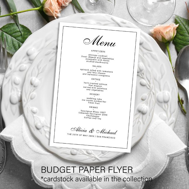 Budget elegant black and white wedding menu (Criador carregado)