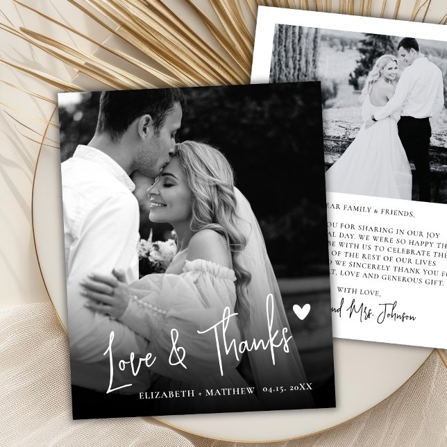 Budget Elegant Black White Photo Wedding Thank You (Criador carregado)