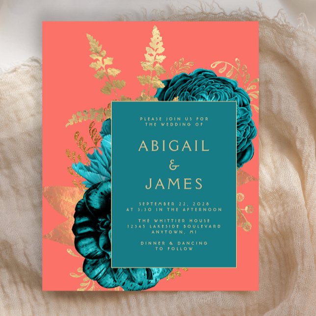 Budget Elegant Floral Teal Coral Gold Wedding (Criador carregado)