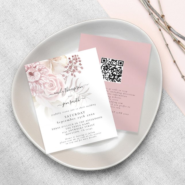 Budget Elegant Florals QR Code Wedding Invitation (Criador carregado)
